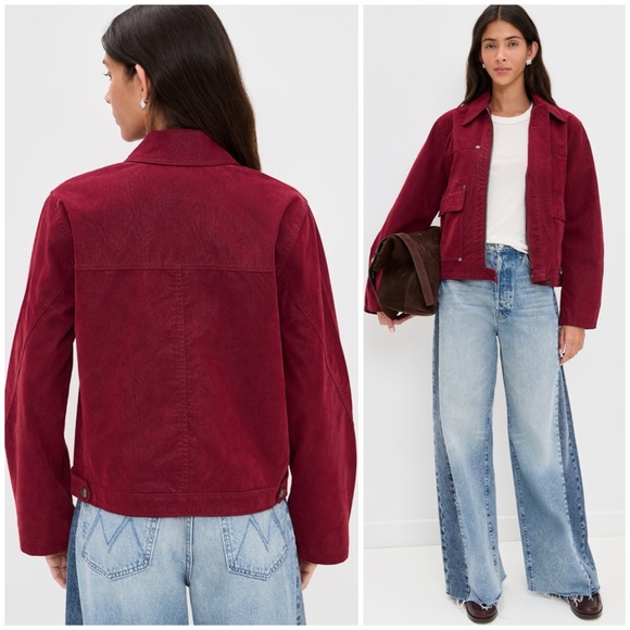 Free People Blair Faux Suede Jacket in Red SZ XL - Picture 2 of 10